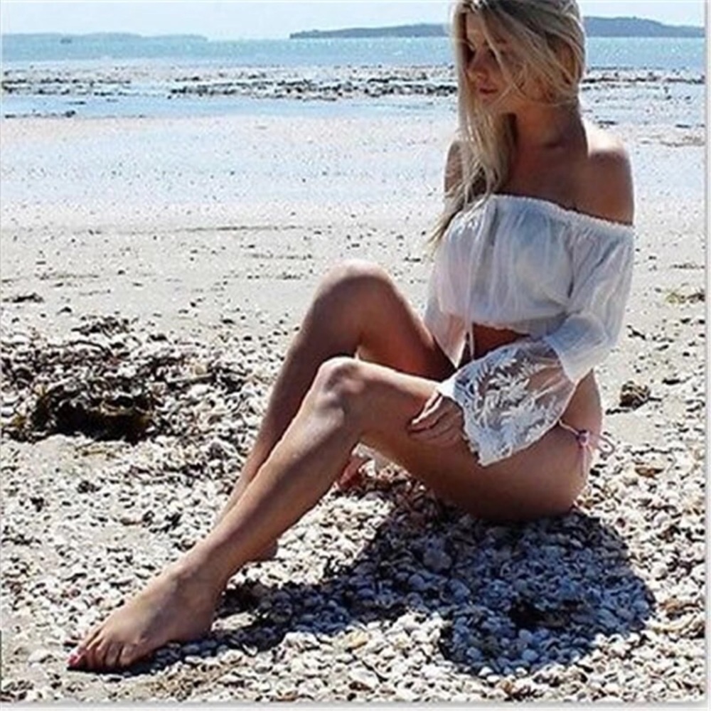 Sexy Off Shoulders Chiffon Lace Crop Top